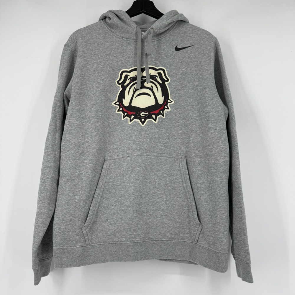 Nike Georgia Bulldogs UGA Mens Medium Gray Fleece Hoodie Pullover Sweatshirt - Picture 2 of 11